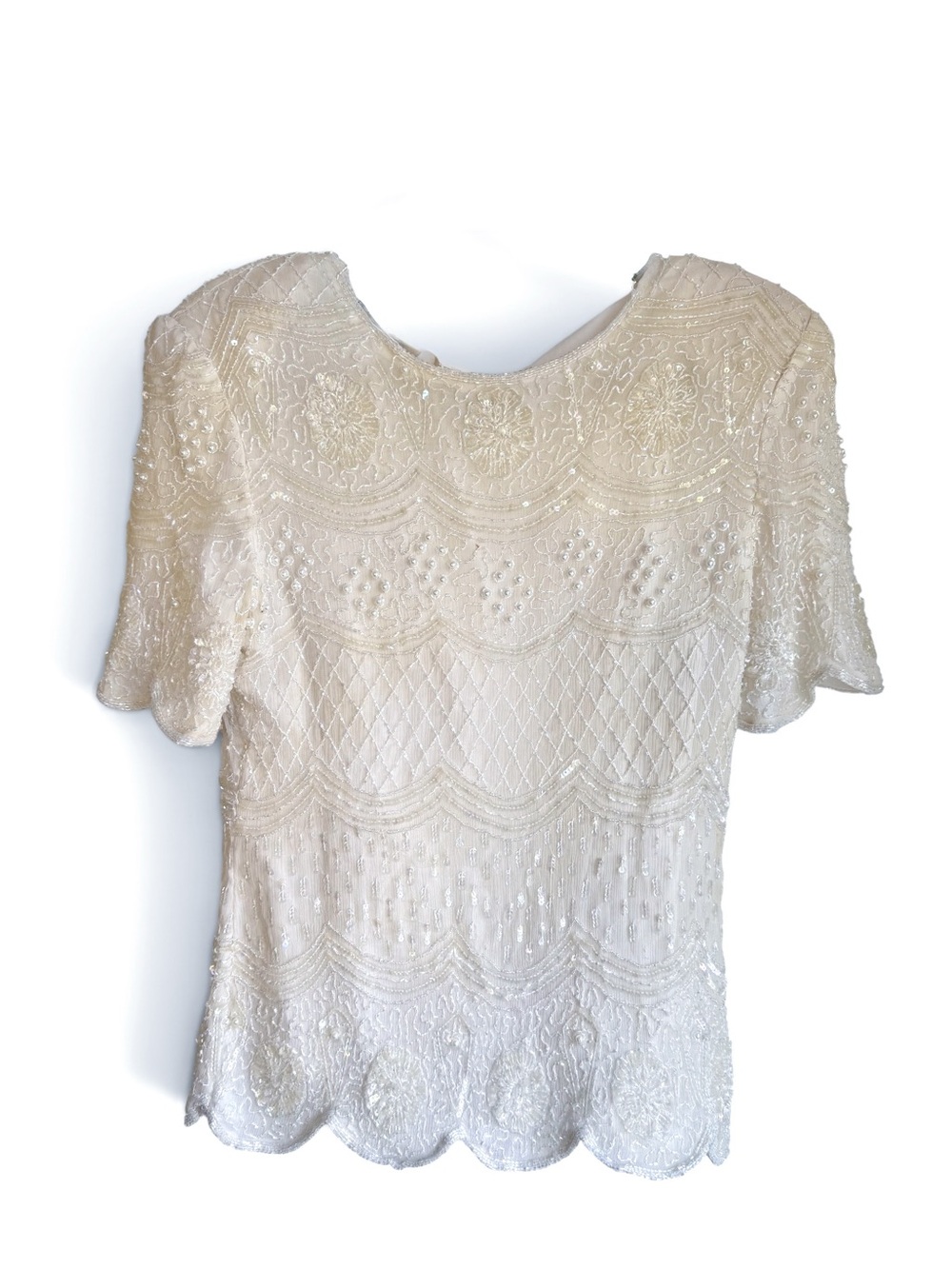 Vintage 80s 100% Silk Beaded Sténay Evening Blouse | L - Picture 4 of 9